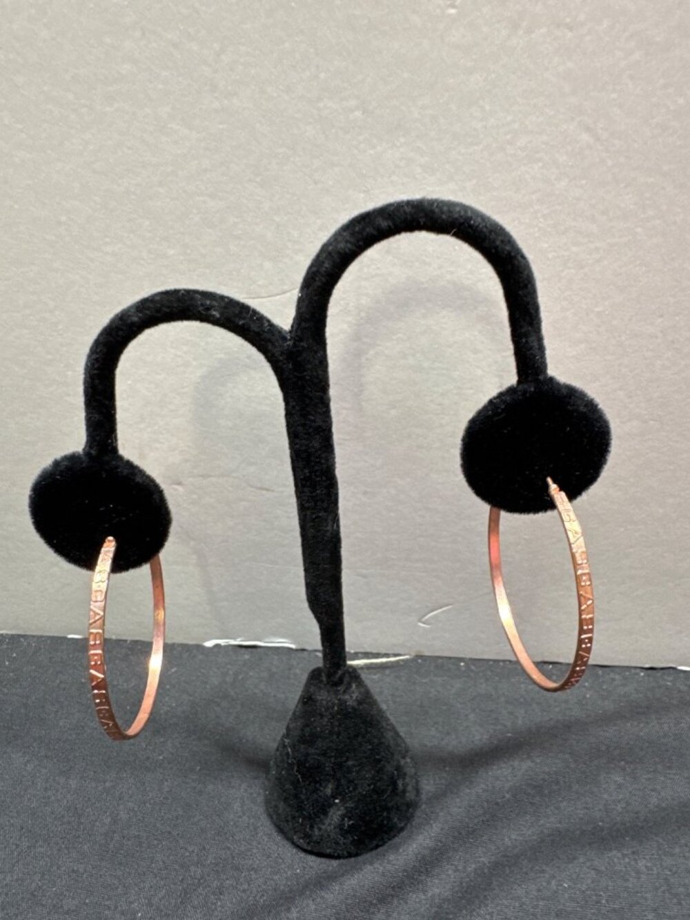 Vintage Copper ABBA Hoop Earrings With Embossed Text Design Lightweight & Stylis